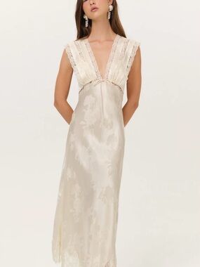 For Love And Lemons Ivory Floral Jacquard Lace-Trim Chemise